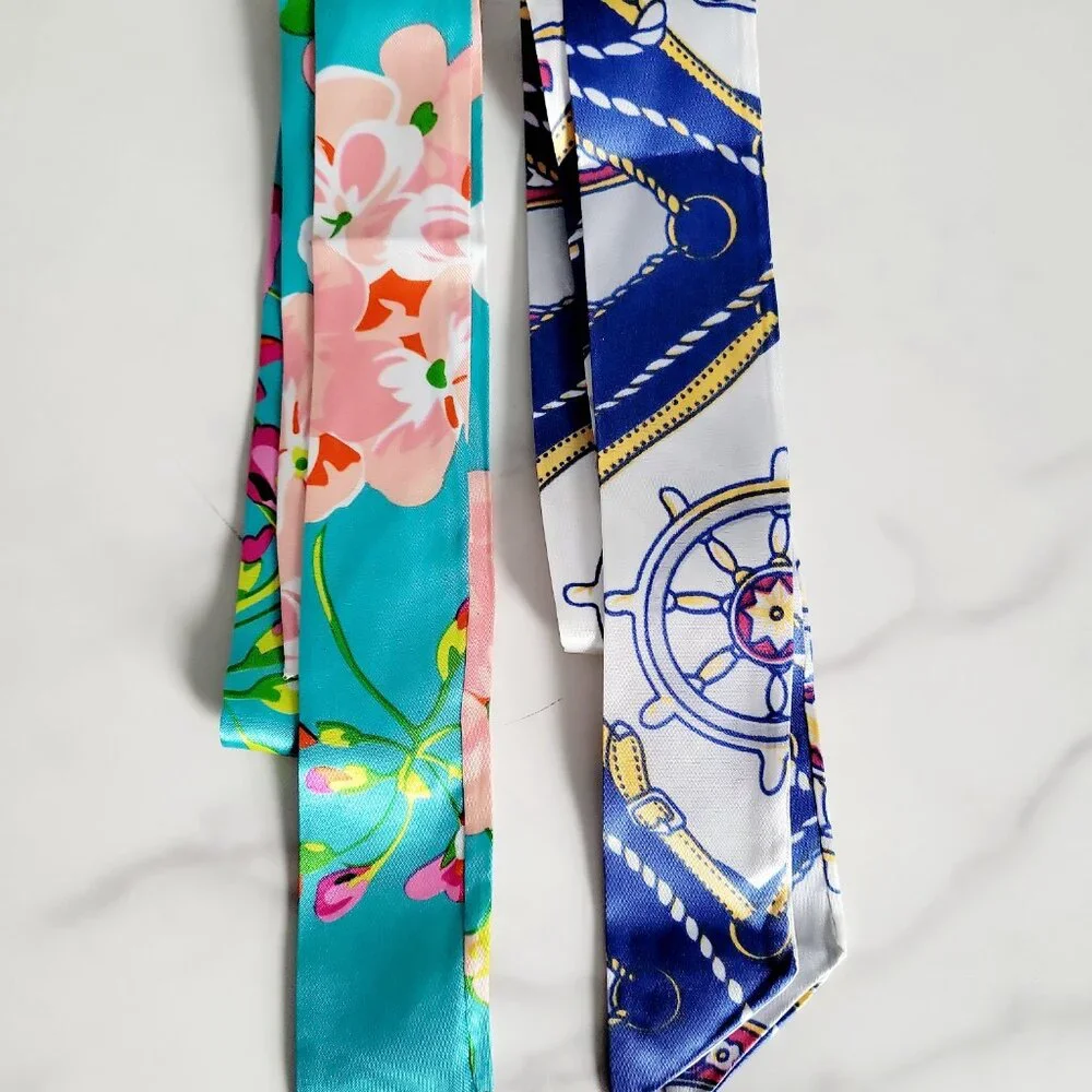 Set of 2 Twilly Scarves – Floral & Nautical Print for your Hair, Bags or Outfits - Picture 3 of 3